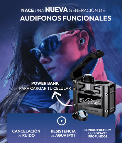 Infinity Sound: Sonido envolvente, comodidad todo el día y power bank integrada para mantenerte siempre conectado.