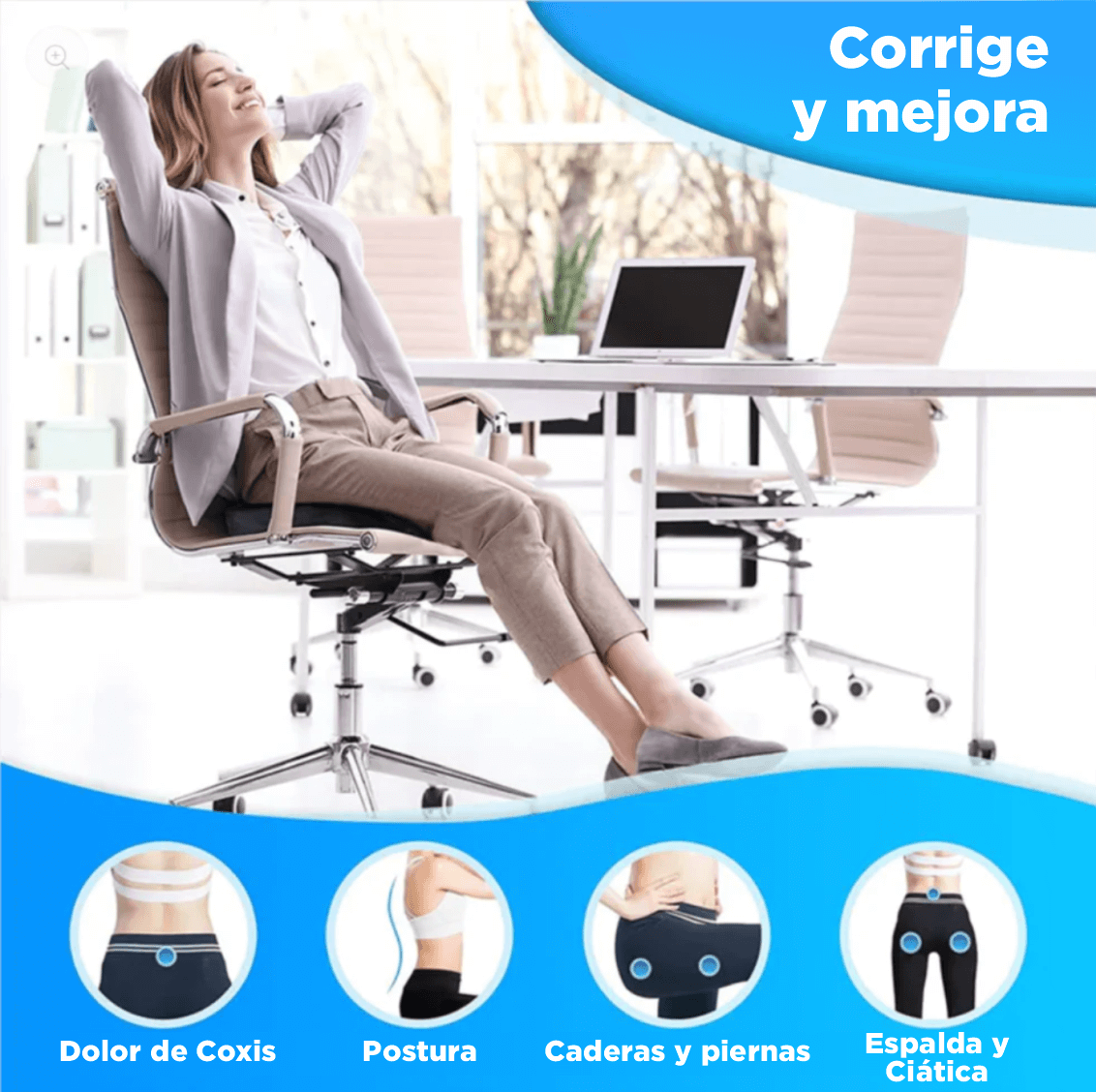 RelaxPro: Cojín ortopédico para una espalda y coxis sin dolor + Corrector Lumbar GRATIS