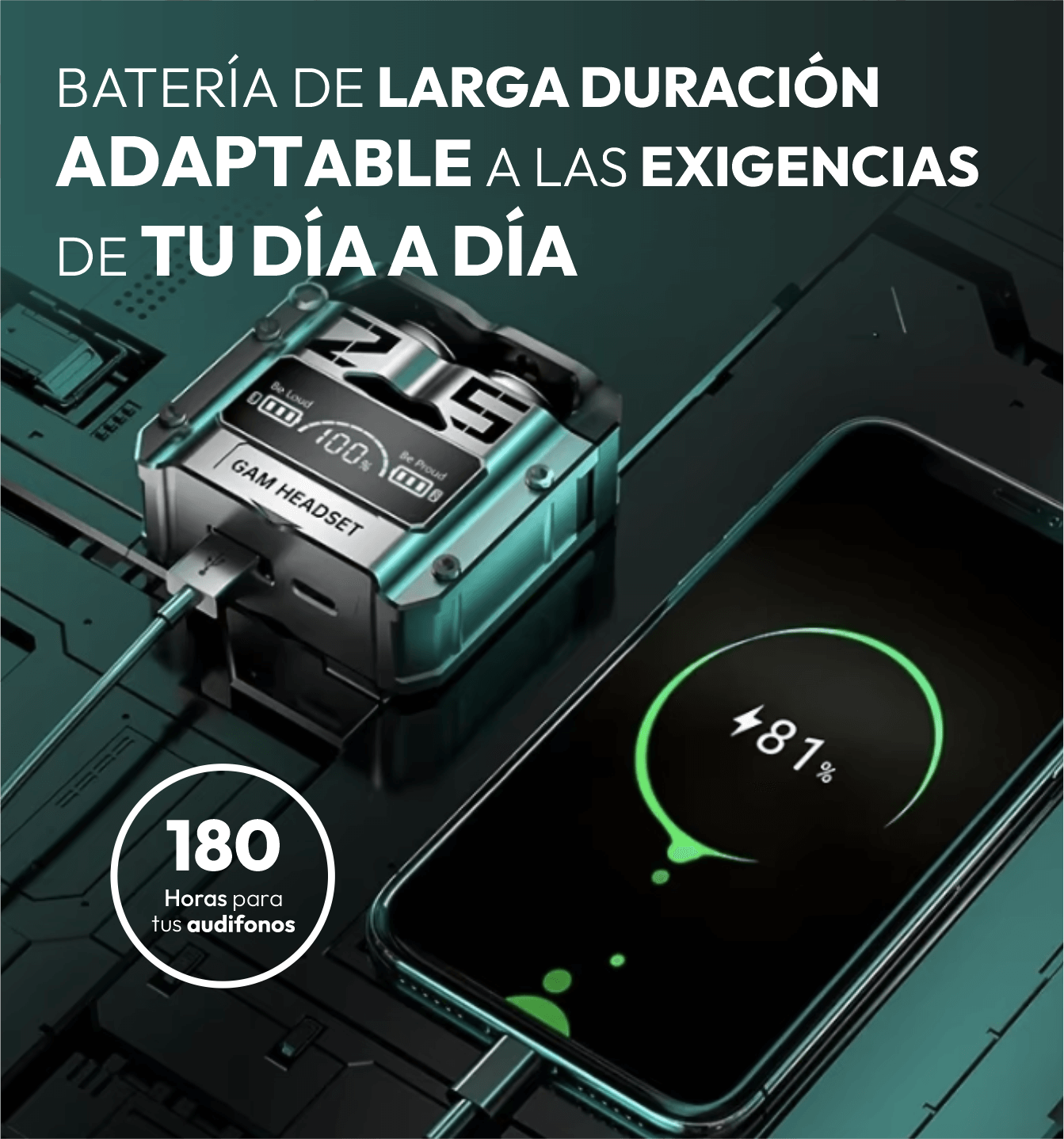 Infinity Sound: Sonido envolvente, comodidad todo el día y power bank integrada para mantenerte siempre conectado.