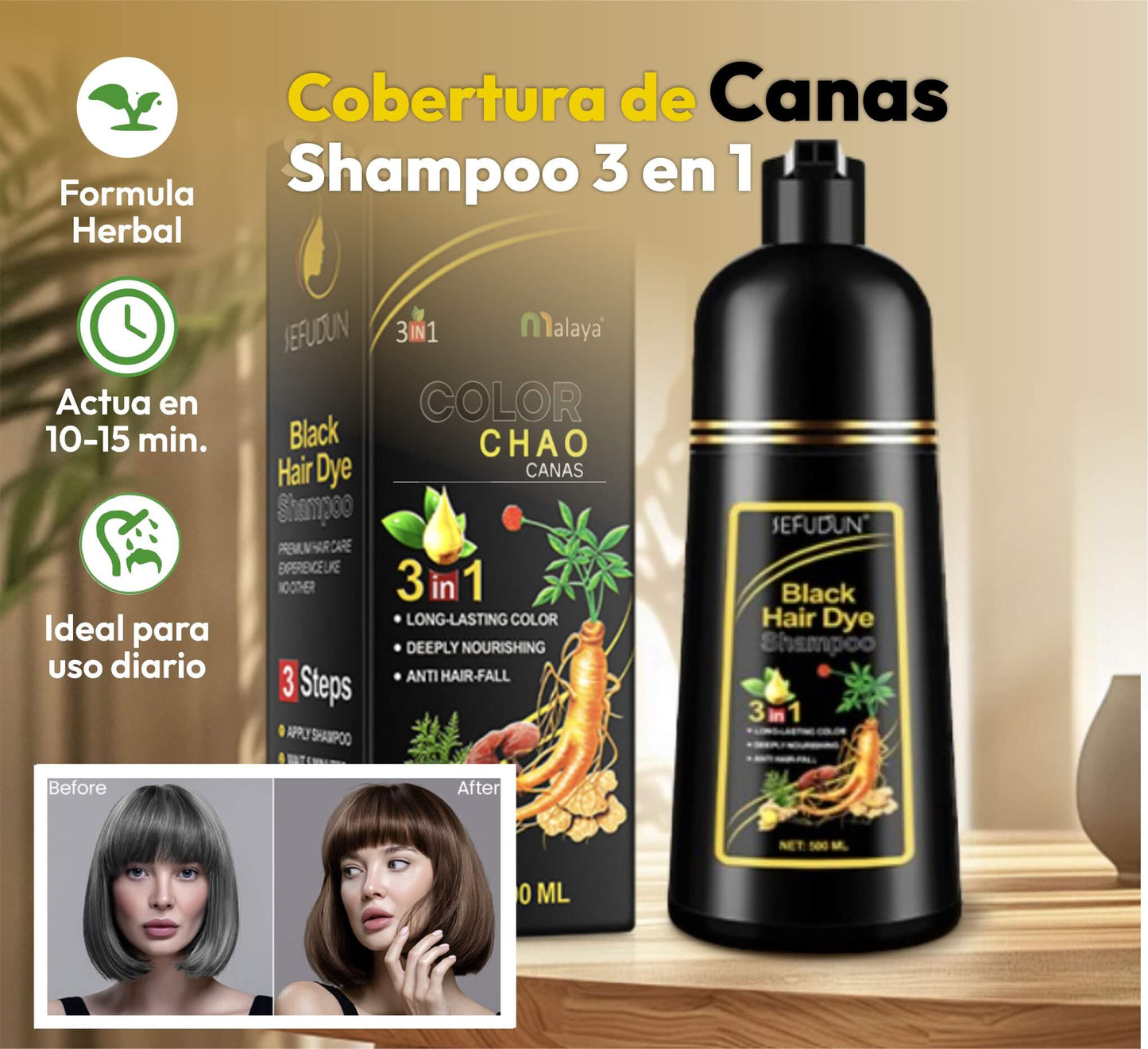 NaturalGlow: Cubre las canas de forma inmediata y natural mientras nutre y fortalece tu cabello desde la raíz.