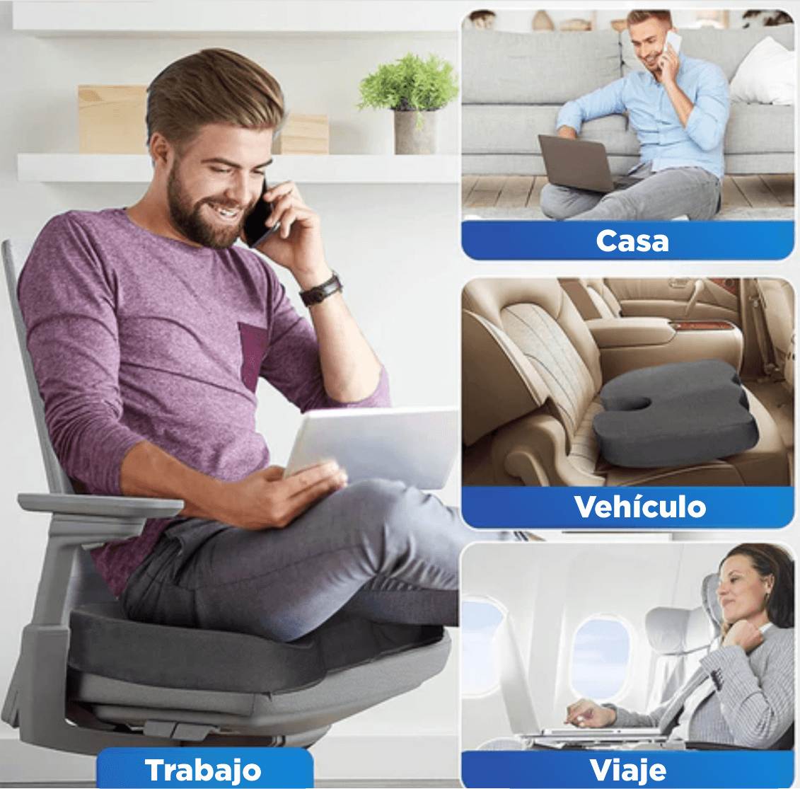 RelaxPro: Cojín ortopédico para una espalda y coxis sin dolor + Corrector Lumbar GRATIS