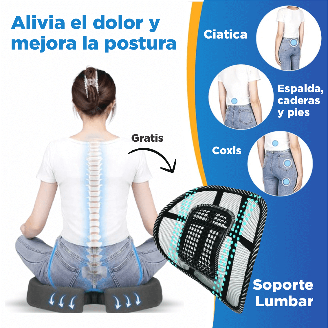 RelaxPro: Cojín ortopédico para una espalda y coxis sin dolor + Corrector Lumbar GRATIS