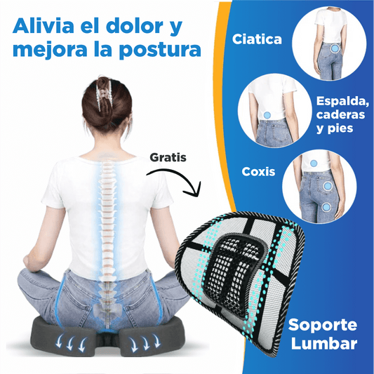 RelaxPro: Cojín ortopédico para una espalda y coxis sin dolor + Corrector Lumbar GRATIS