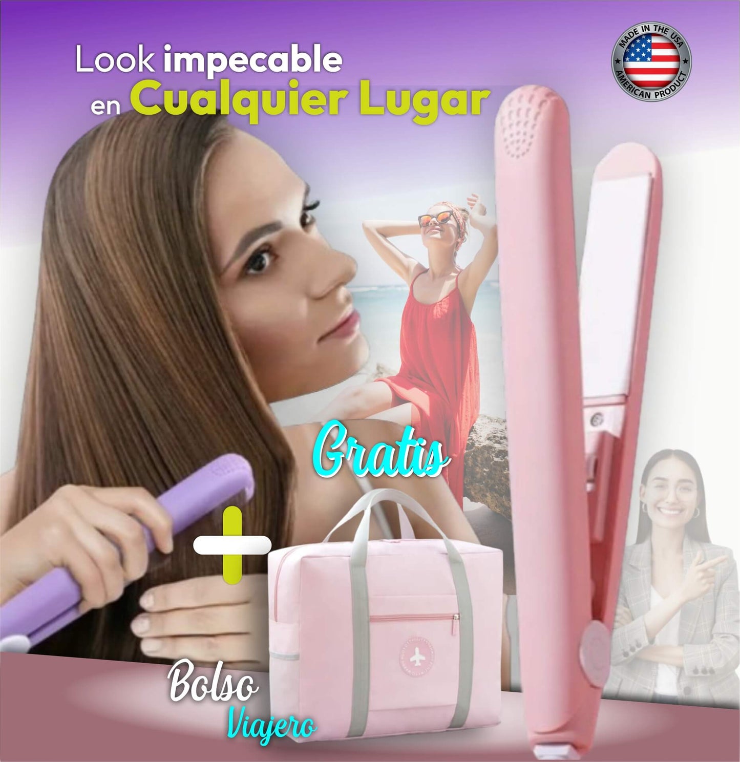 GoBeauty 2 en 1: Luce increíble en cualquier lugar y sin complicaciones: Alisa y Riza al mismo tiempo + Bolso Viajero Plegable GRATIS